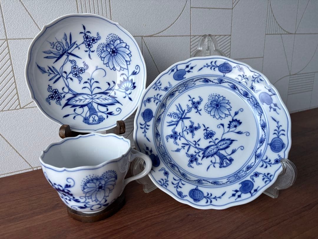 マイセン　ブルーオニオンカップ&ソーサー　プレート　18㎝　トリオ　3点セット