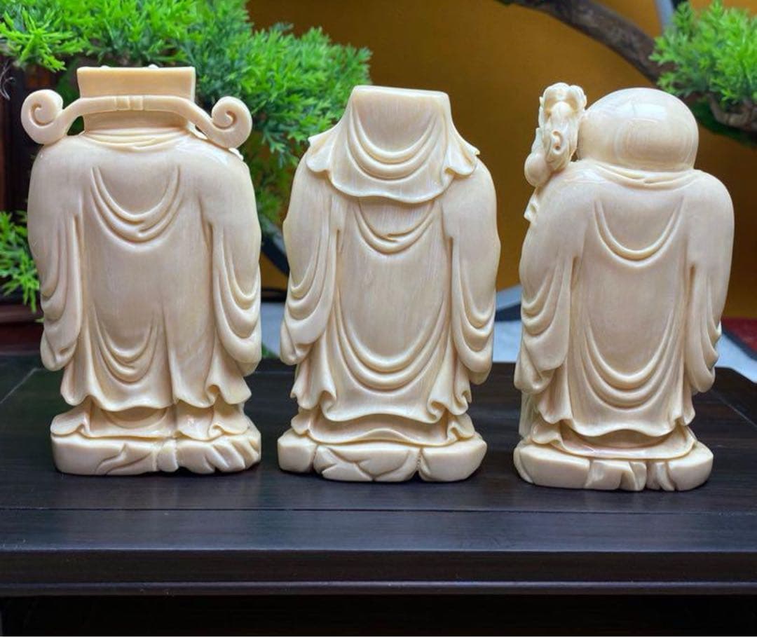 天然マンモス牙美しい手作り彫刻福禄寿 置物