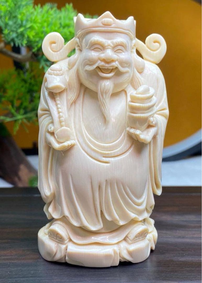 天然マンモス牙美しい手作り彫刻福禄寿 置物