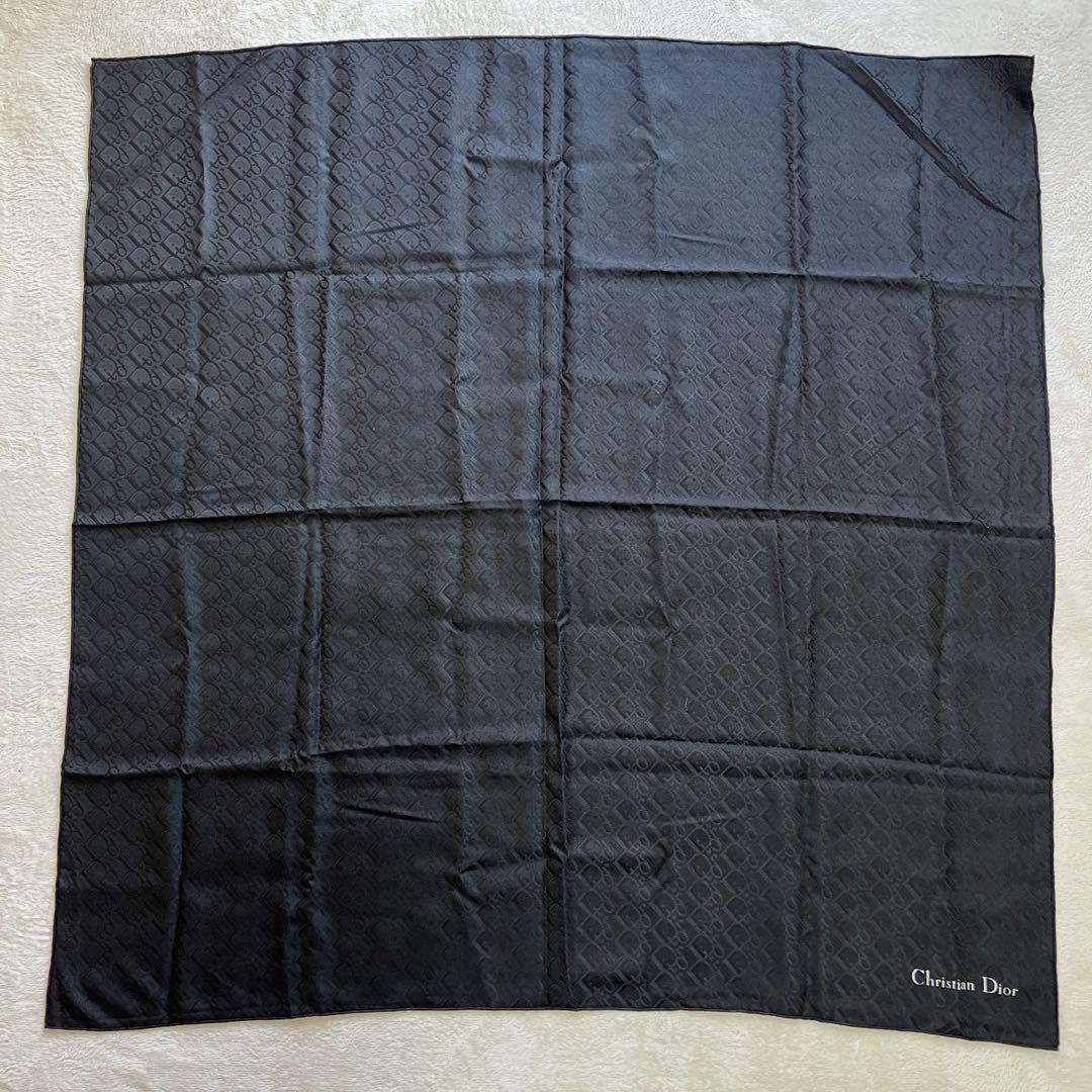 クリスチャンディオール　スカーフ　大判　ロゴ　シルク　トロッター ブラック