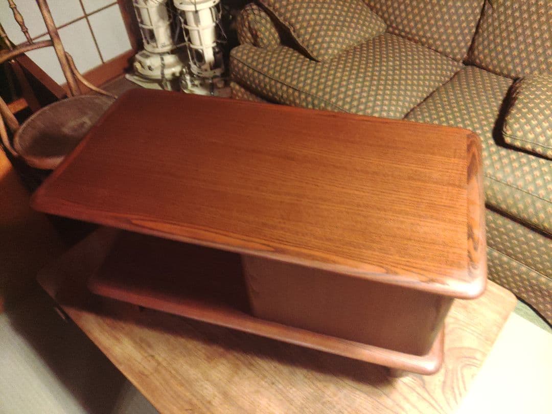 希少　ミッドセンチュリー コーヒーテーブル　無垢　キャビネット　シェルフ