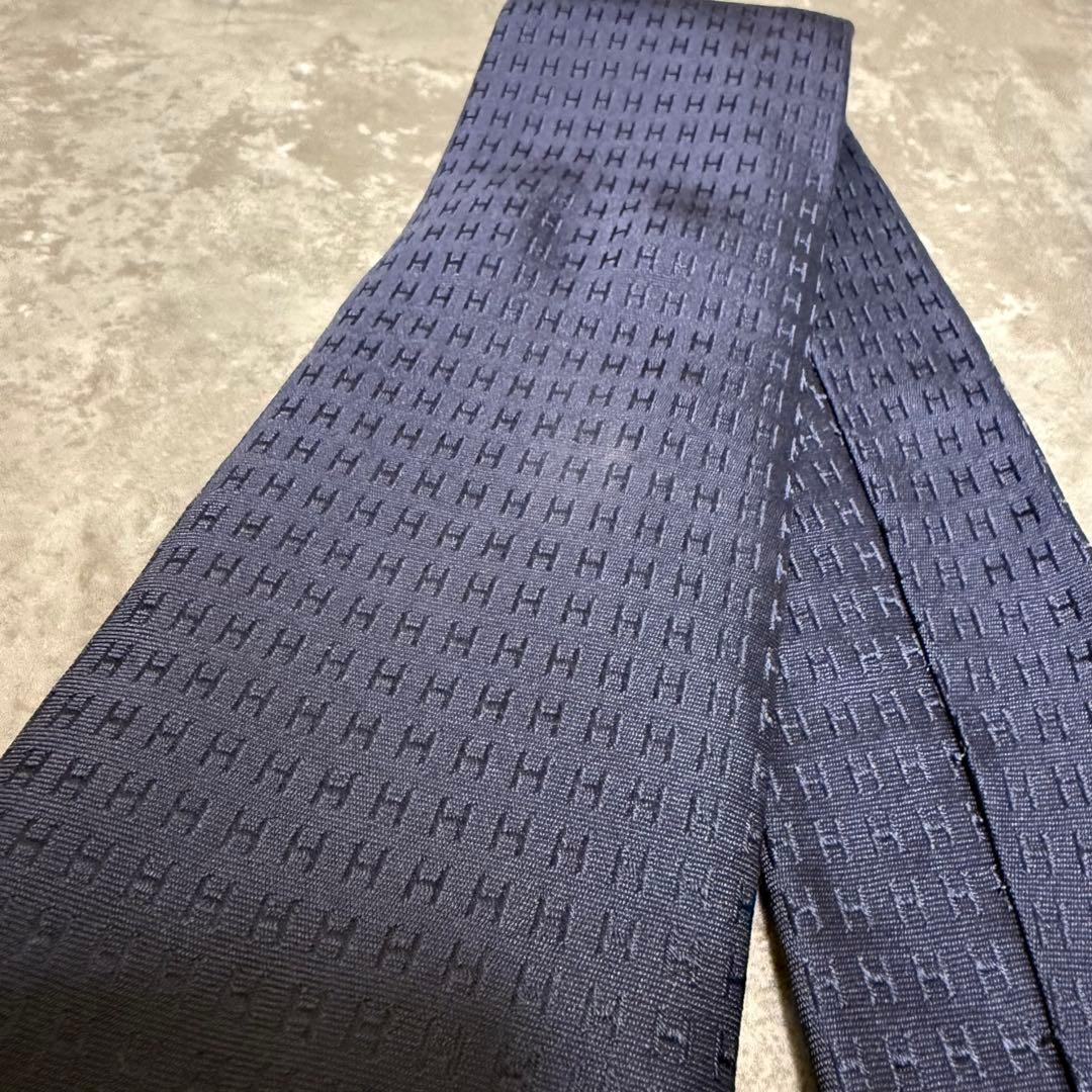 HERMES エルメス ネクタイ ネイビー ファソネ H柄 定番 王道 希少