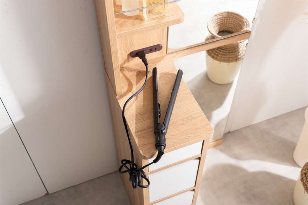 【送料無料】Elena 収納付全身姿見ドレッサー 鏡 コーナー コンセント付き