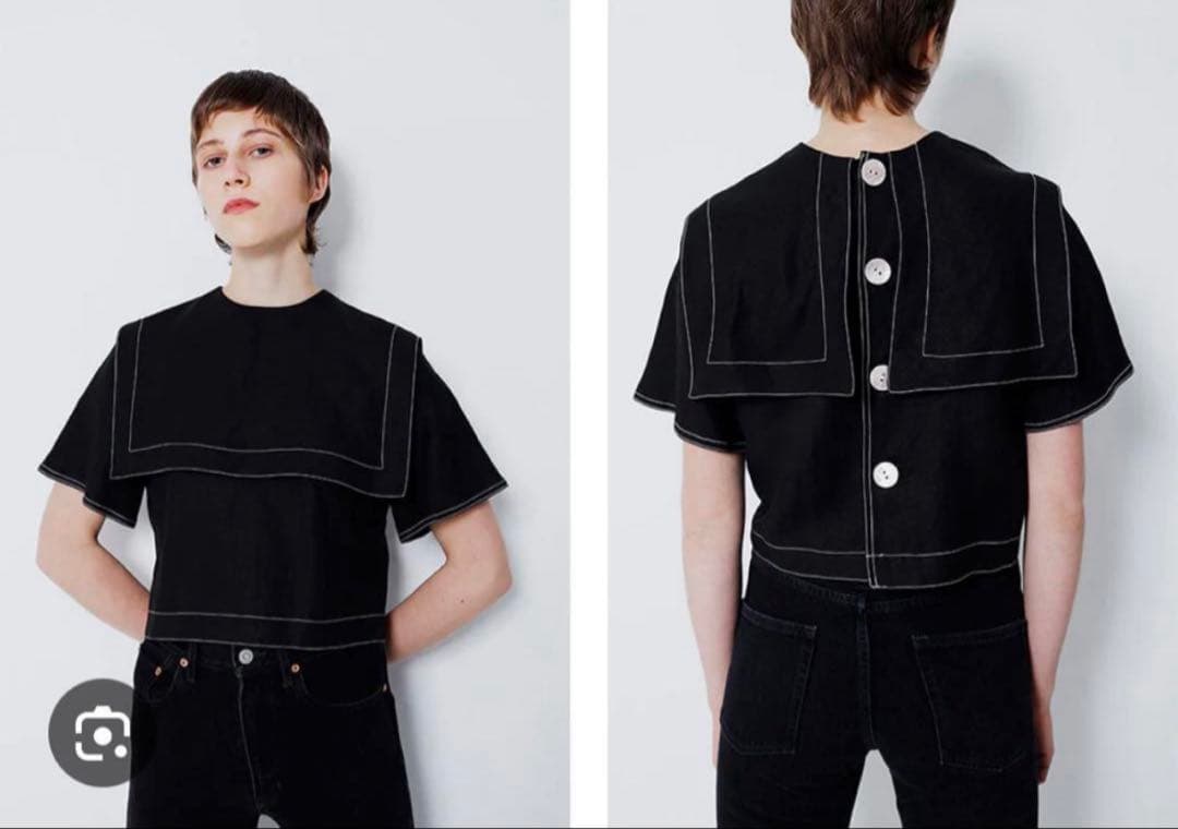 小谷実由着用 OSHIMA REI Big Collar Blouseブラック