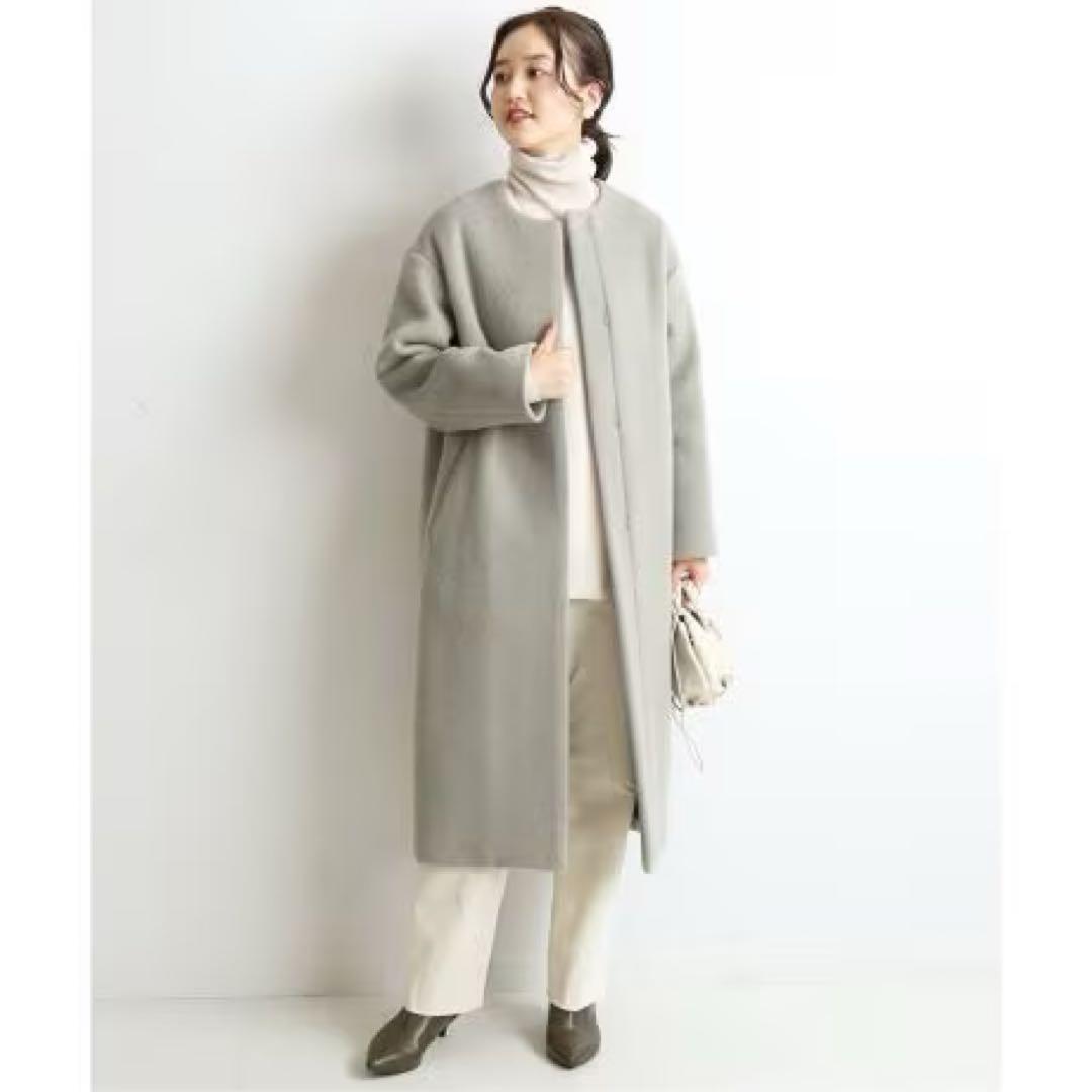 IENA ラムウールノーカラーコート　36