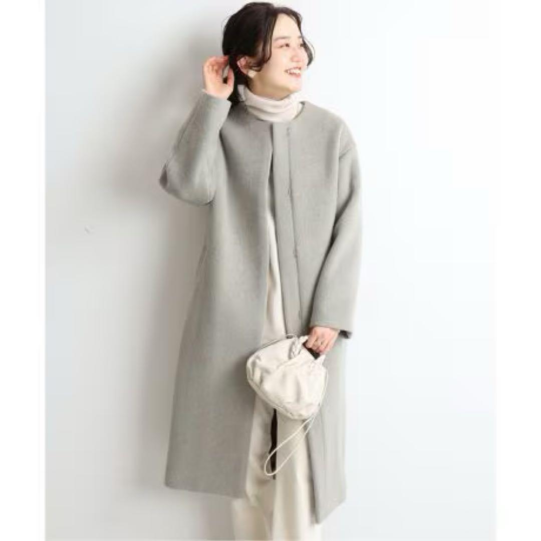 IENA ラムウールノーカラーコート　36