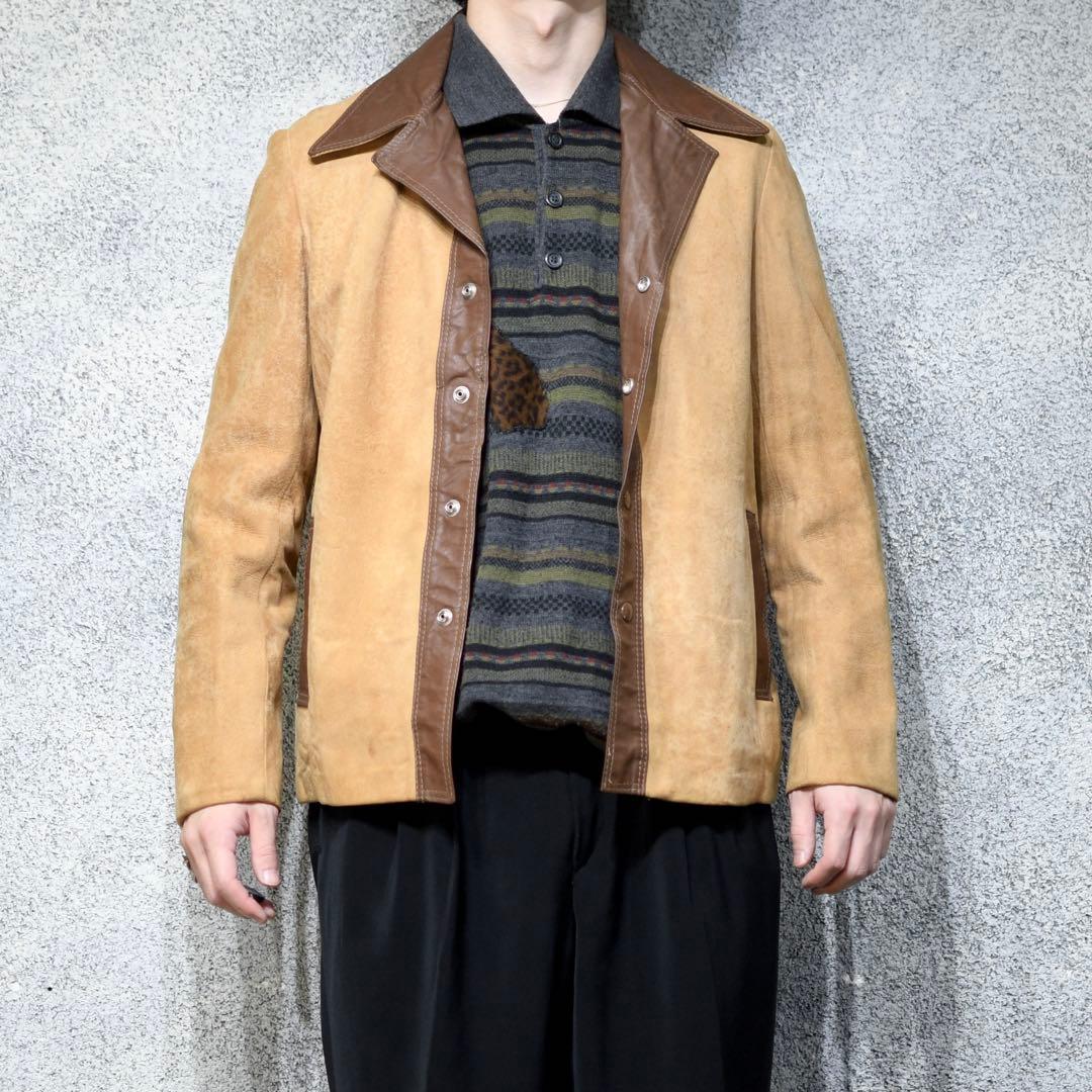 古着 70's ヌバックレザー レザージャケット ベージュ ジャケット デザイン