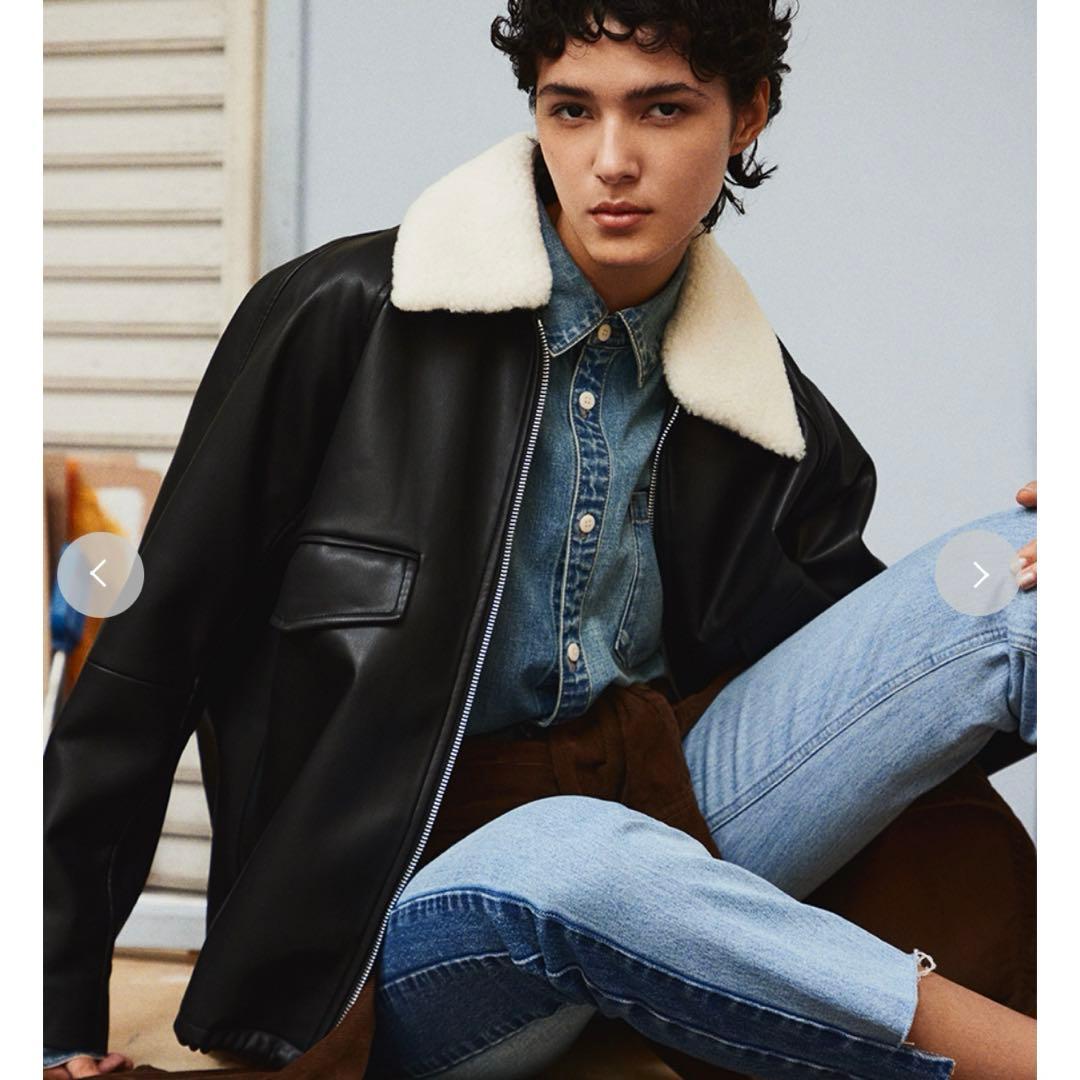 ステンカラーフェイクレザーブルゾン0 ブラックオンライン完売