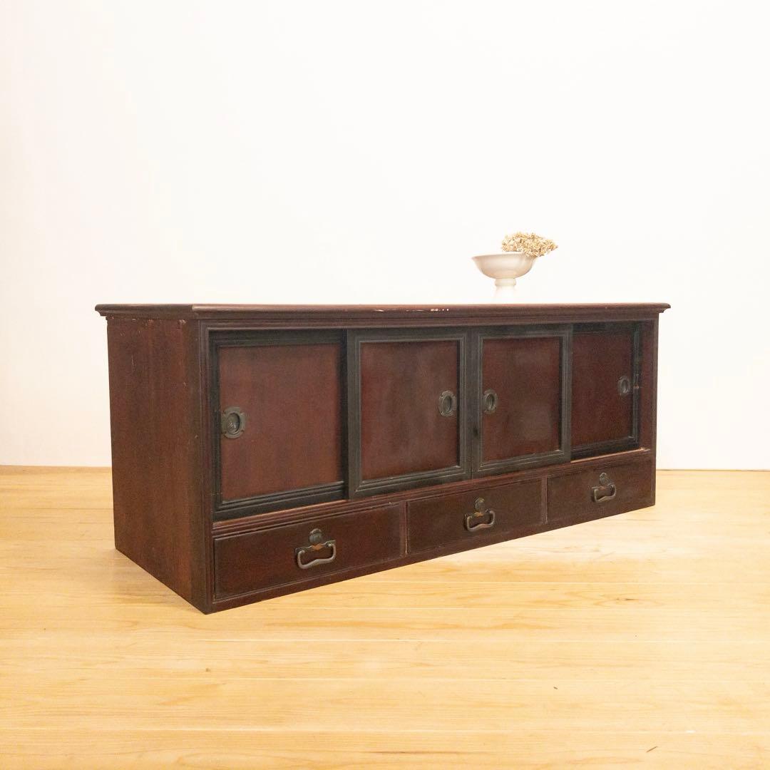 無垢材　ローボード　引き出し　棚　M072　古道具　古家具　和家具　ビンテージ