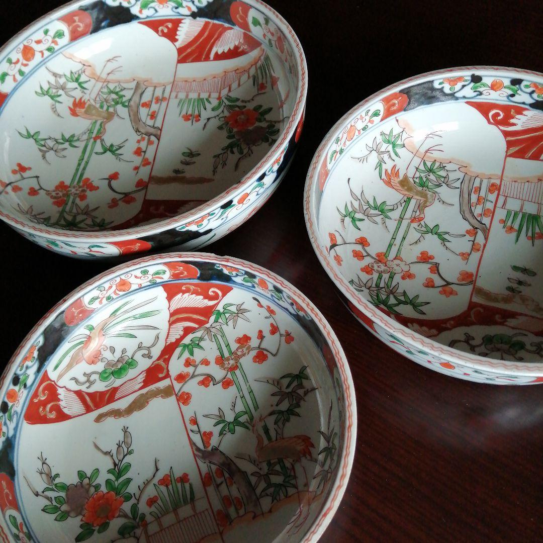 古伊万里　赤絵錦三ツ鉢　22〜28cm　江戸後期〜明治初期