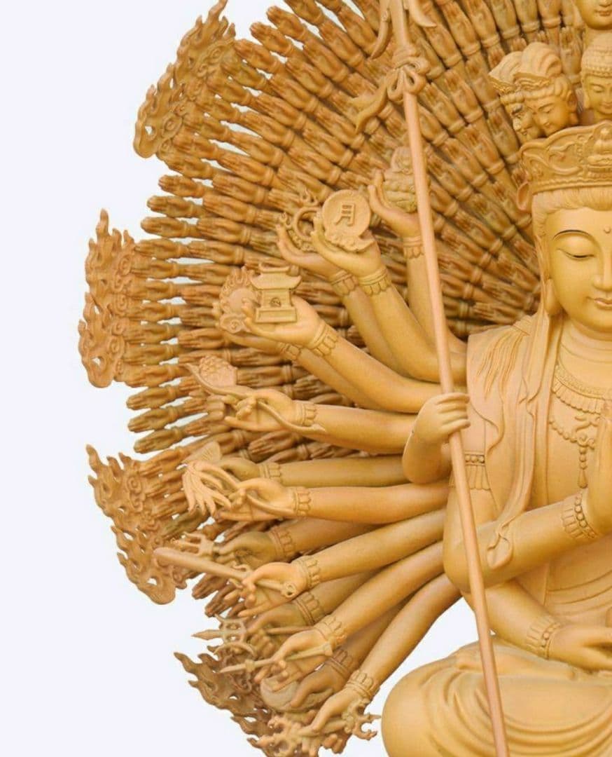 木彫り 仏像 千手観音 置物 お寺 祭祀 木 極品 香樟木