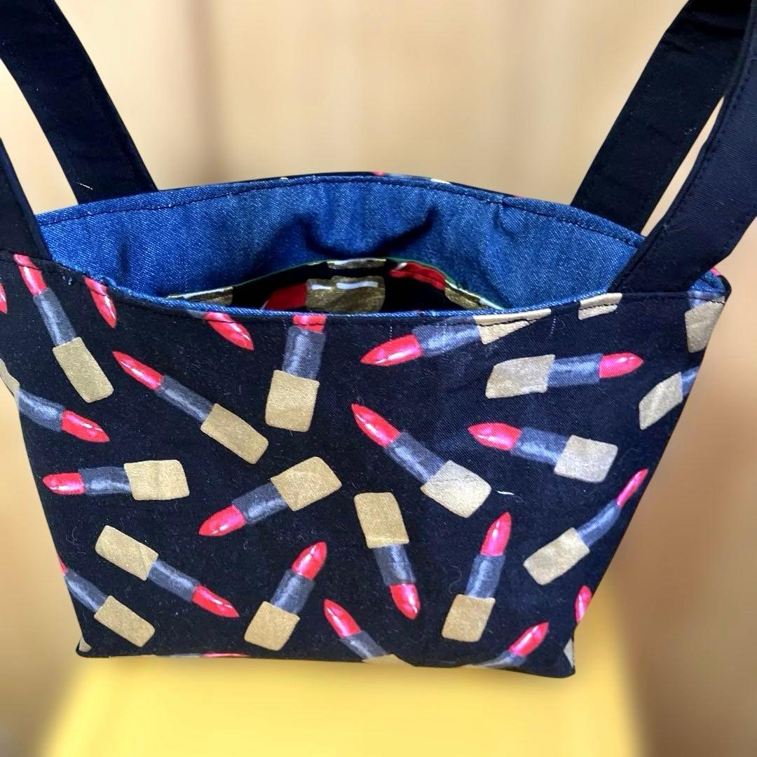 赤のルージュ柄ミニコスメ布バスケット　　　☆ハンドメイド品