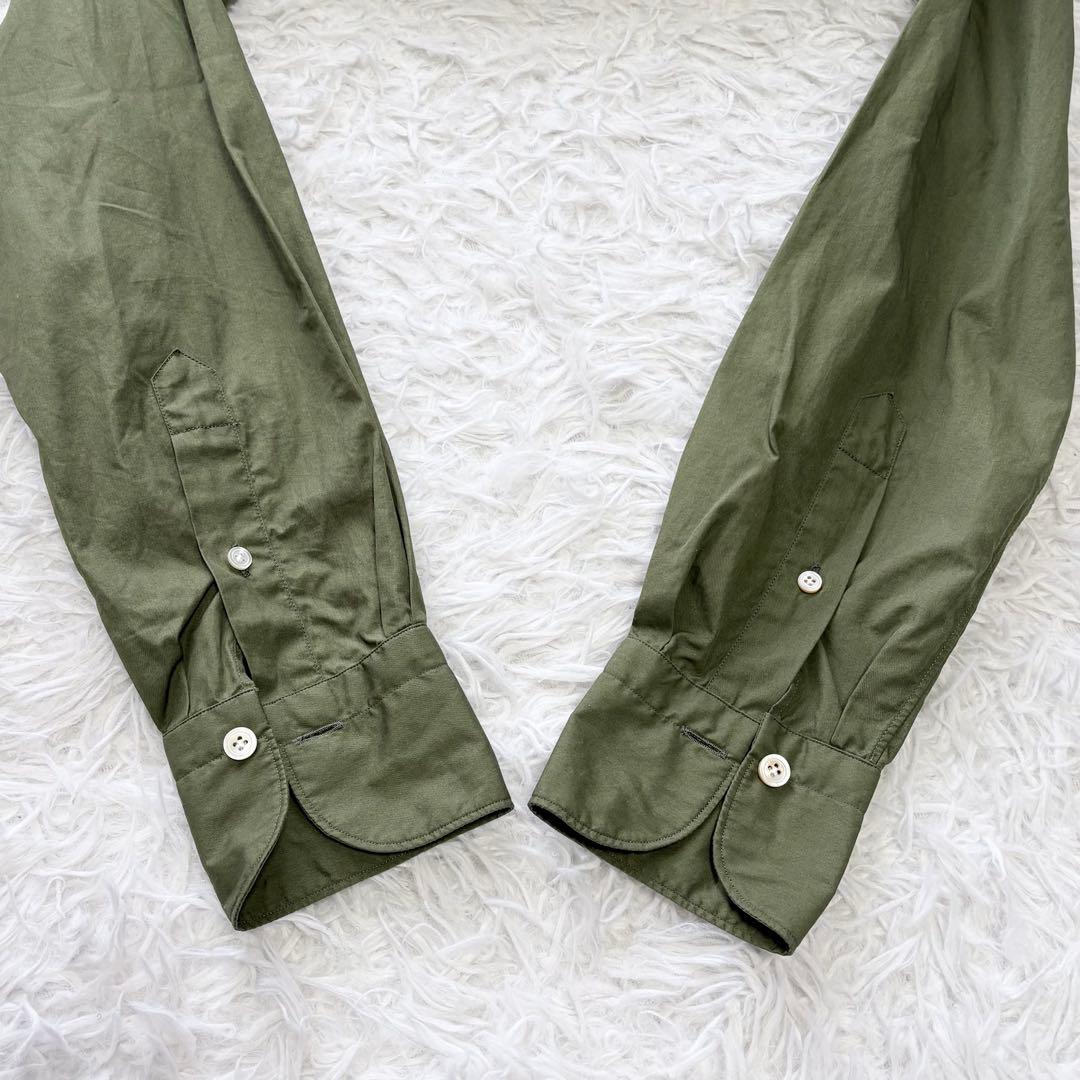 タグ付き未使用✨Finamore ホリゾンタルカラーシャツ コットン オリーブS