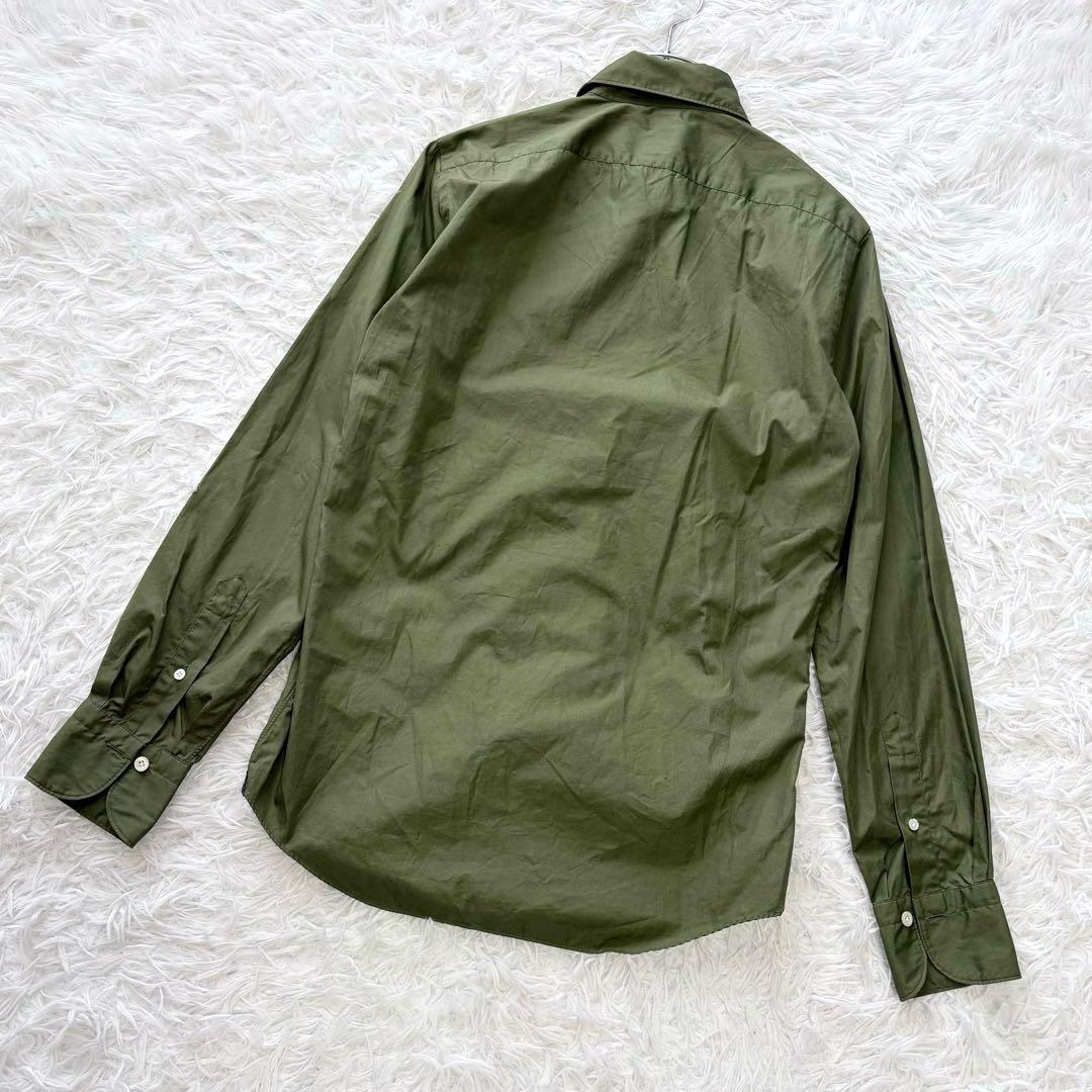 タグ付き未使用✨Finamore ホリゾンタルカラーシャツ コットン オリーブS