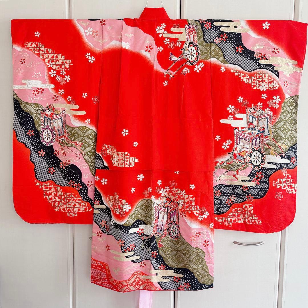 七五三　7歳　四つ身　正絹　子供　着物　作り帯　女の子　長襦袢　フルセット