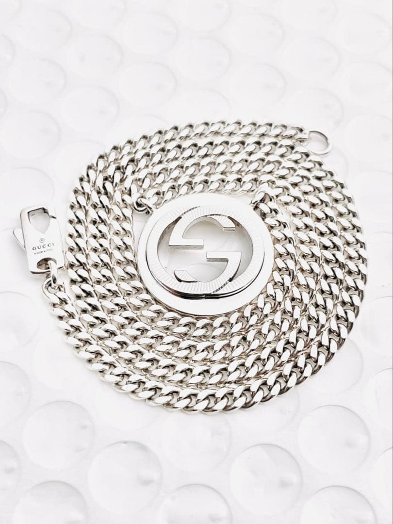 【超美品】GUCCI WGロゴ ネックレス 男女兼用 SV925 2.5ミリ