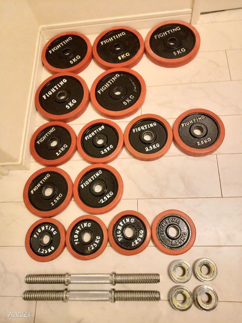 ファイティングロード ダンベル50kg 赤ゴム パワーグリップ付