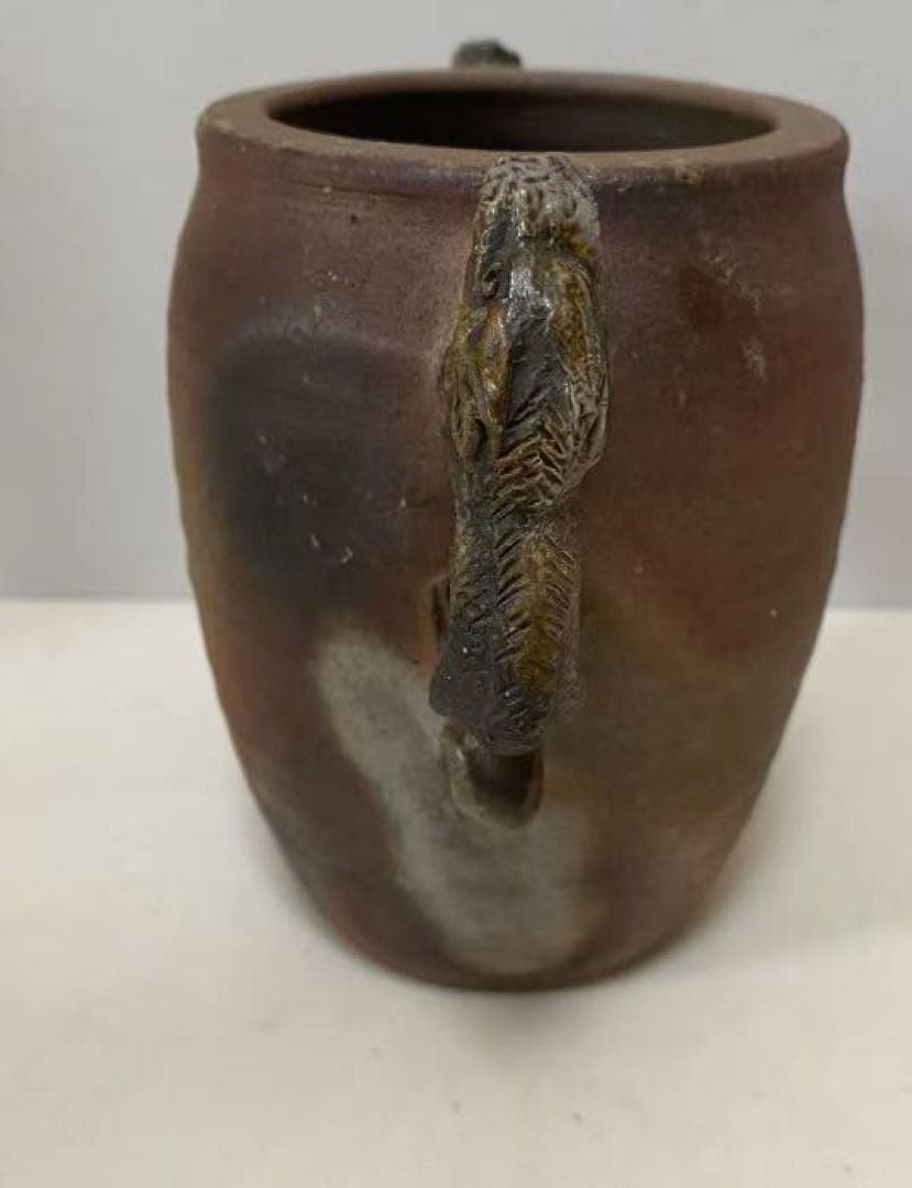 陶器骨董 雙龍型耳付花器 時代 物希少物