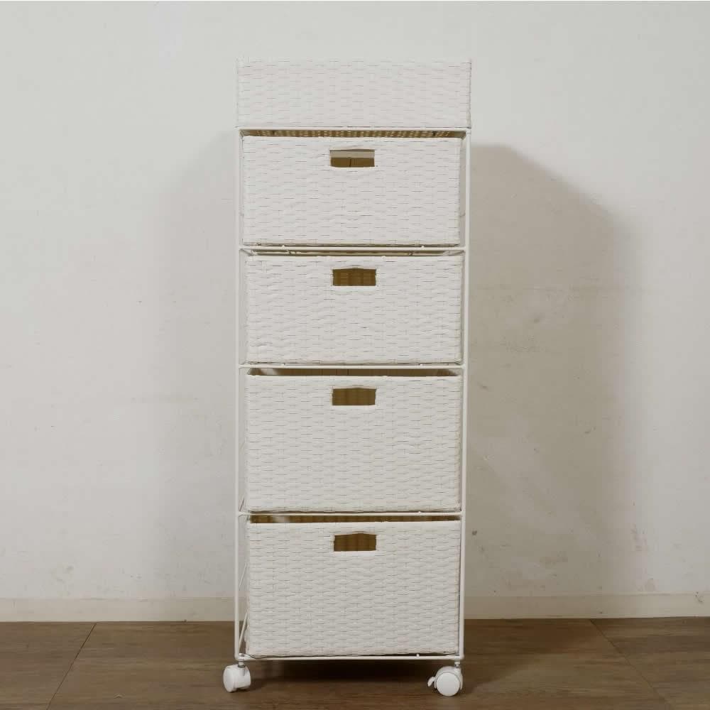 【新品】ランドリーチェスト ホワイト　4段（5杯）キャスター付
