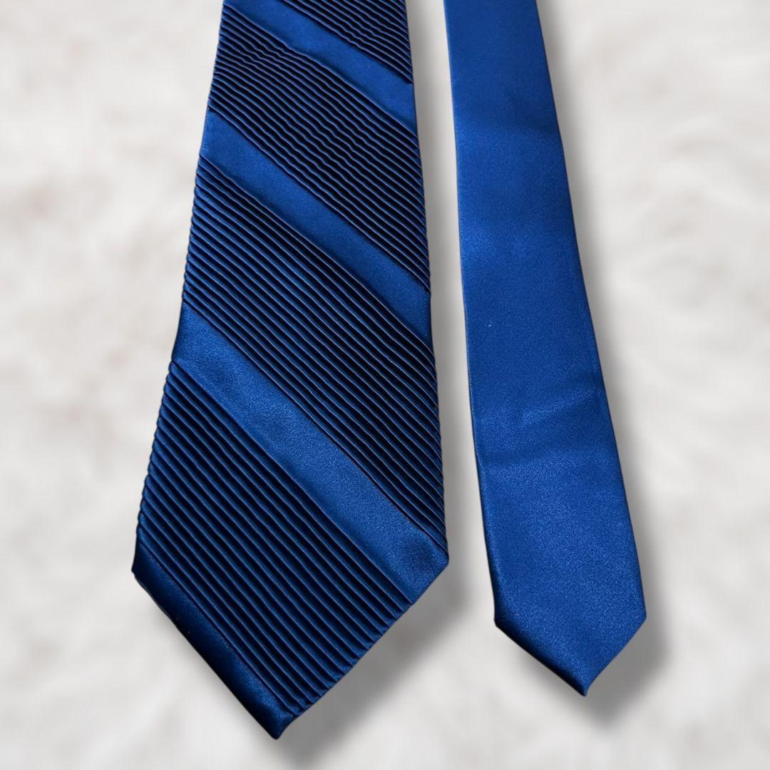 【新品未使用✨】ステファノリッチ ネクタイ プリーツ加工 ソリッドタイ ネイビー