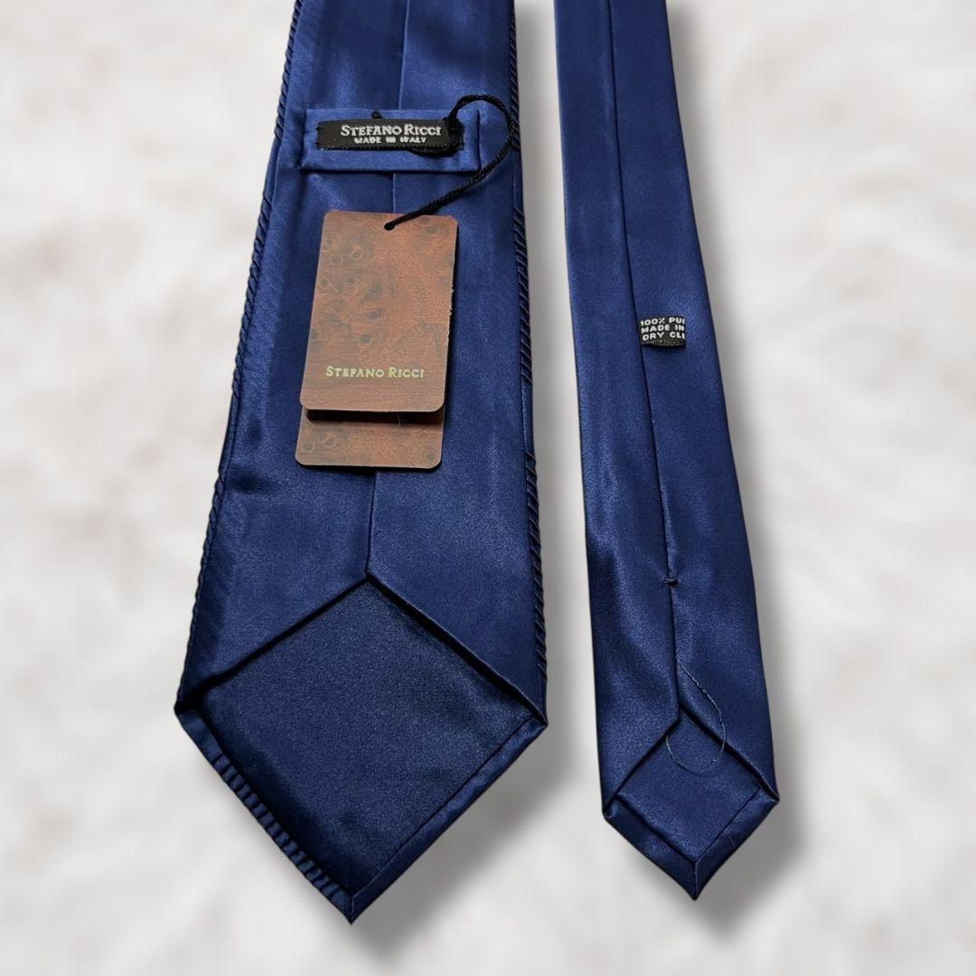【新品未使用✨】ステファノリッチ ネクタイ プリーツ加工 ソリッドタイ ネイビー