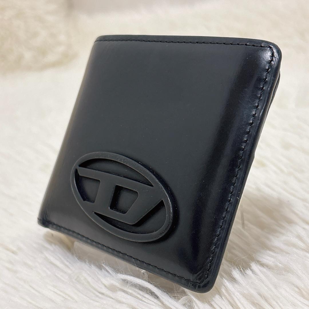 ディーゼル 二つ折り財布 オーバルD Dロゴ 現行 ブラック レザー