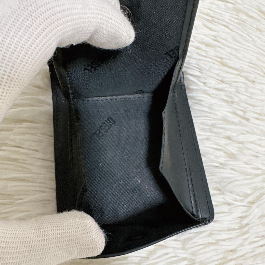 ディーゼル 二つ折り財布 オーバルD Dロゴ 現行 ブラック レザー