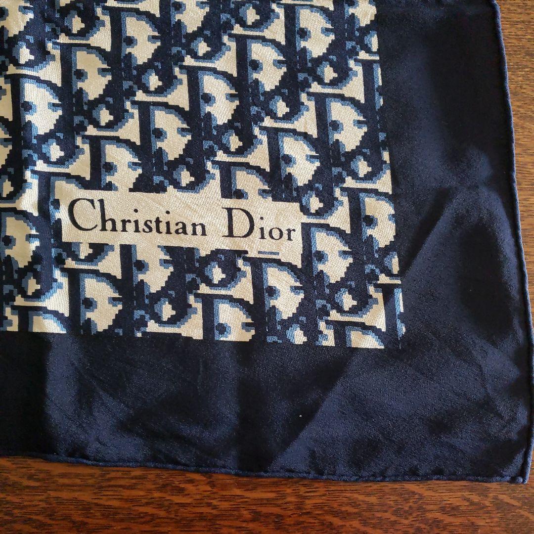 クリスチャンディオールChristian Dior シルクスカーフ ネイビー