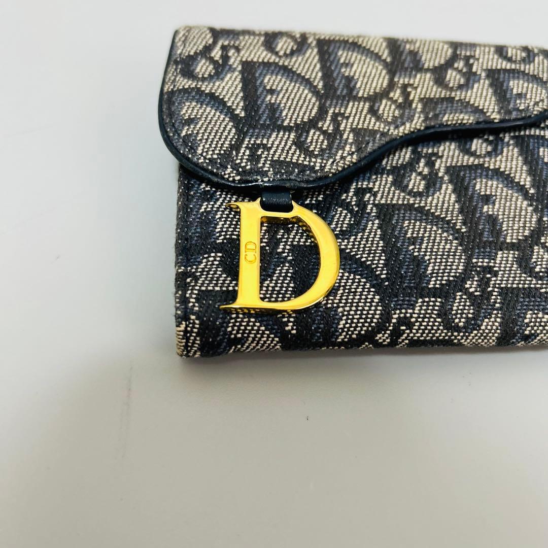クリスチャンディオール 二つ折り財布 トロッター柄 サドル D金具 キャンバス
