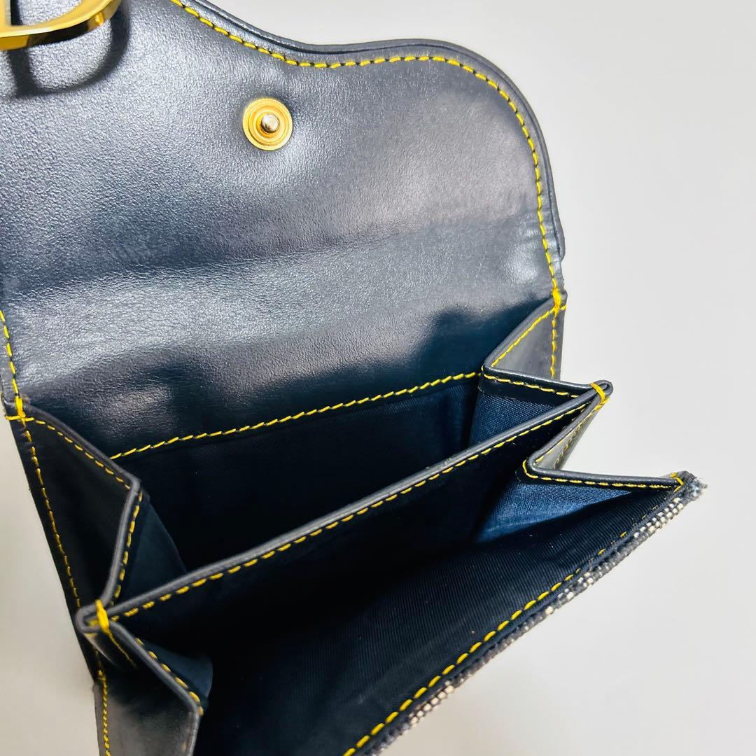 クリスチャンディオール 二つ折り財布 トロッター柄 サドル D金具 キャンバス