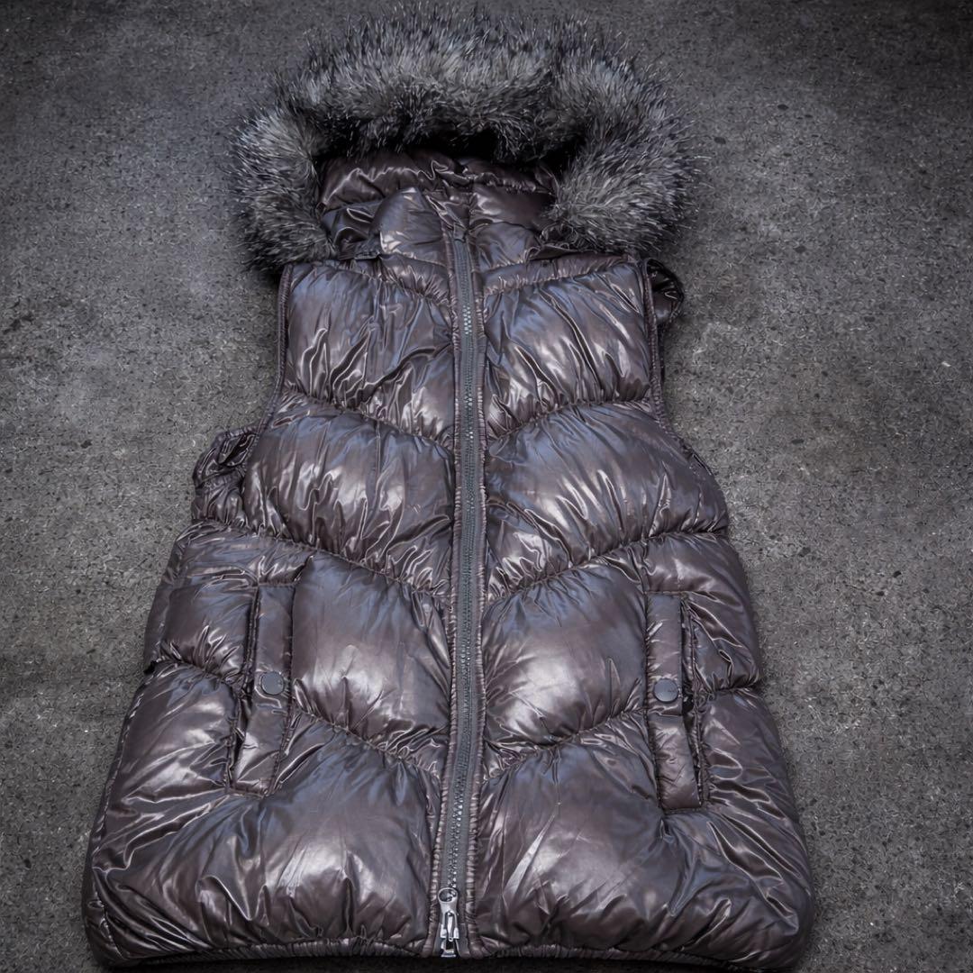 old gap グレー　ダウンベスト ファー付き　グランジ y2k