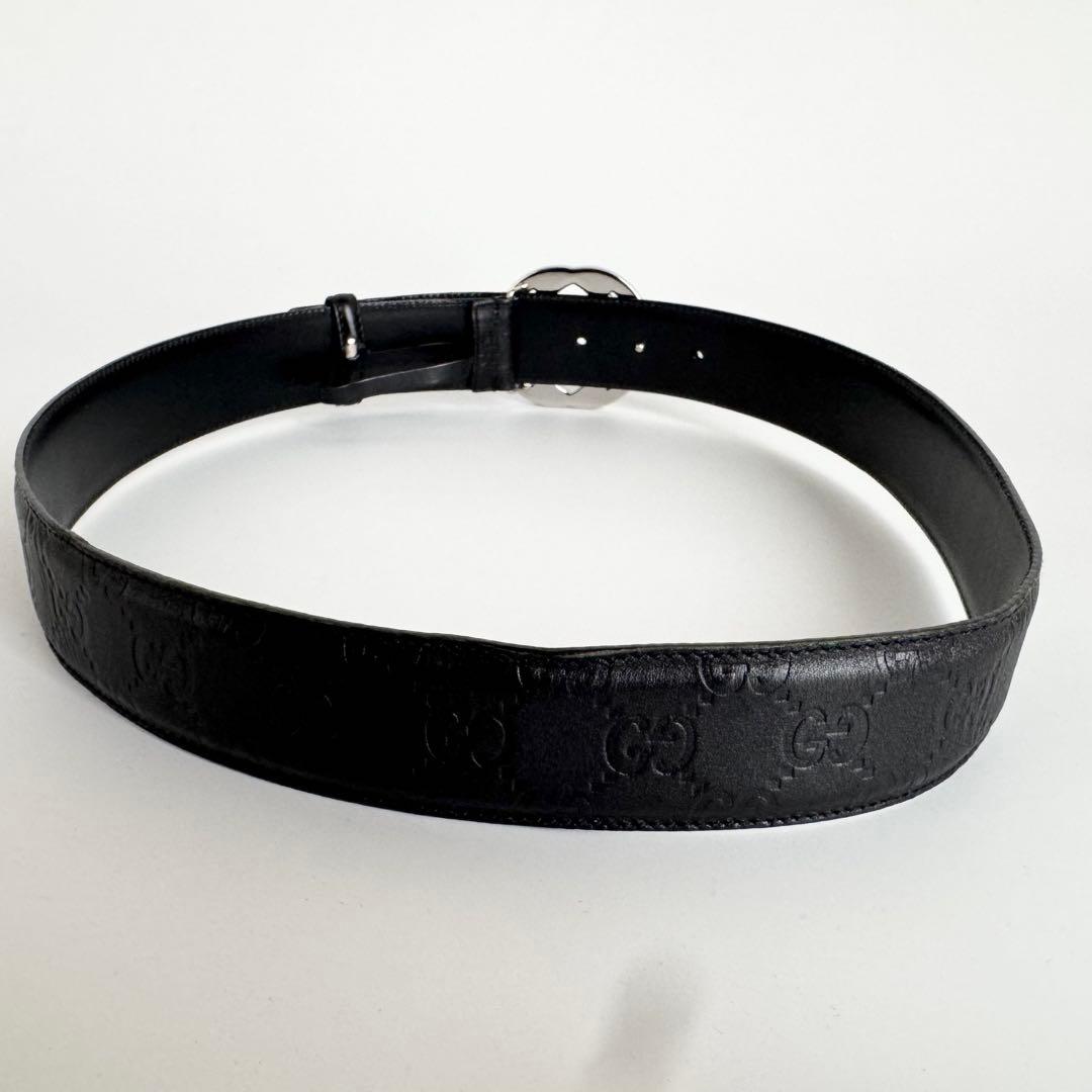 【極美品】GUCCI　インターロッキング シマ　GG　ベルト　ブラック　レザー