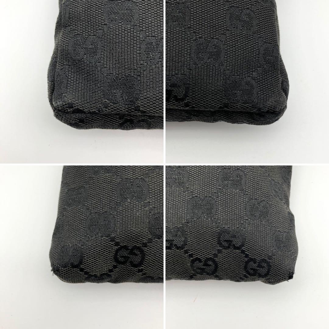 【美品】グッチ　ボディバッグ　ウエストバッグ　gg レザー　キャンバス　ブラック