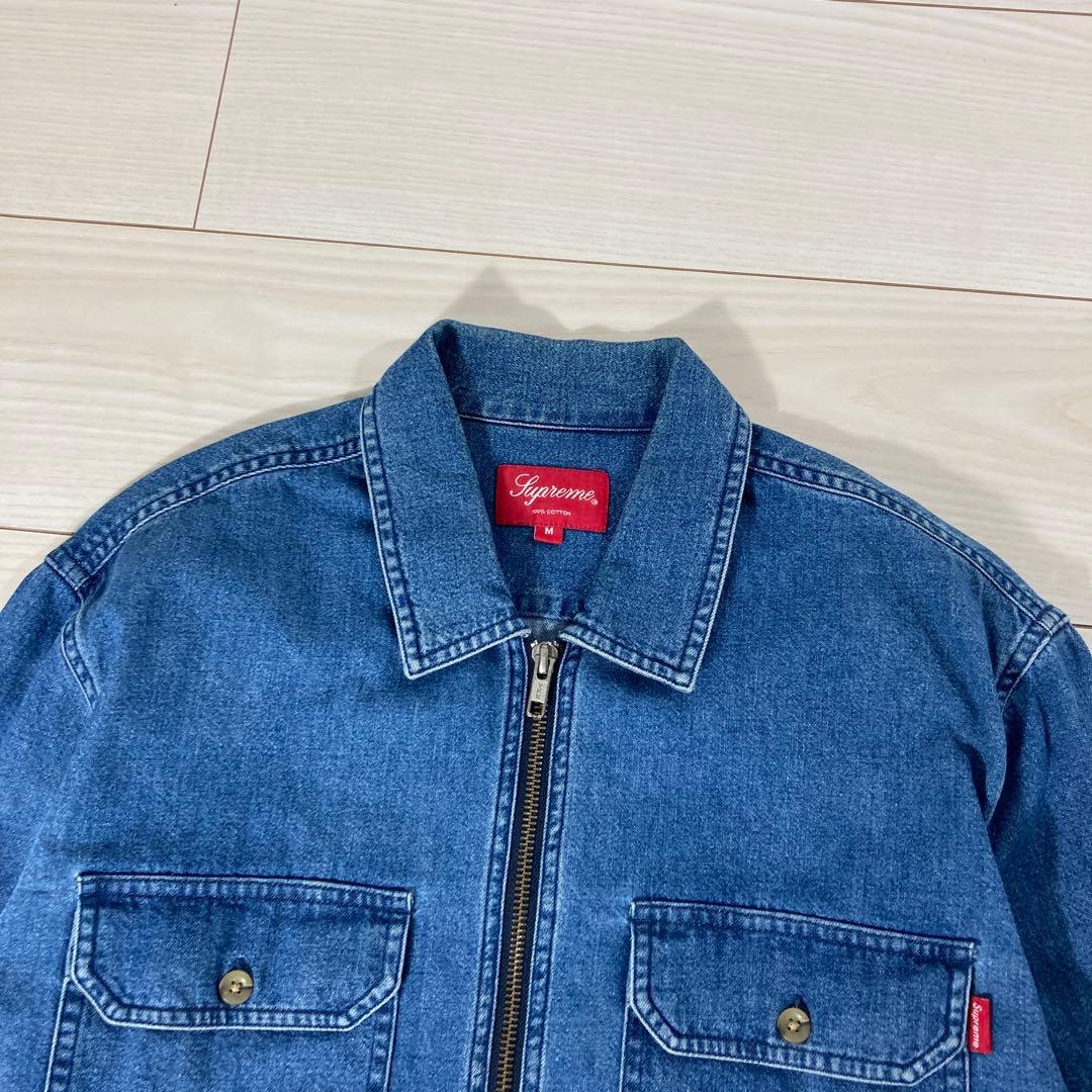 【超人気モデル!!】シュプリーム フロントジップ バック刺繍ロゴ デニムシャツ