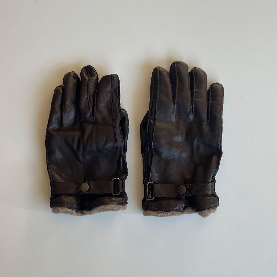 イタリア製 ALPO 羊皮 ダークブラウン レザー手袋 ボタン付き カシミヤ
