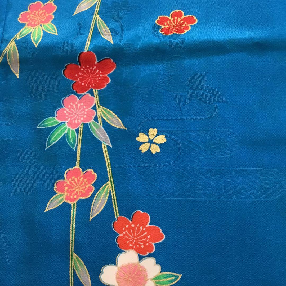 【新品】青色 えんじ色　花柄 蝶模様 着物 七五三　絹　3歳　三ツ身きもの