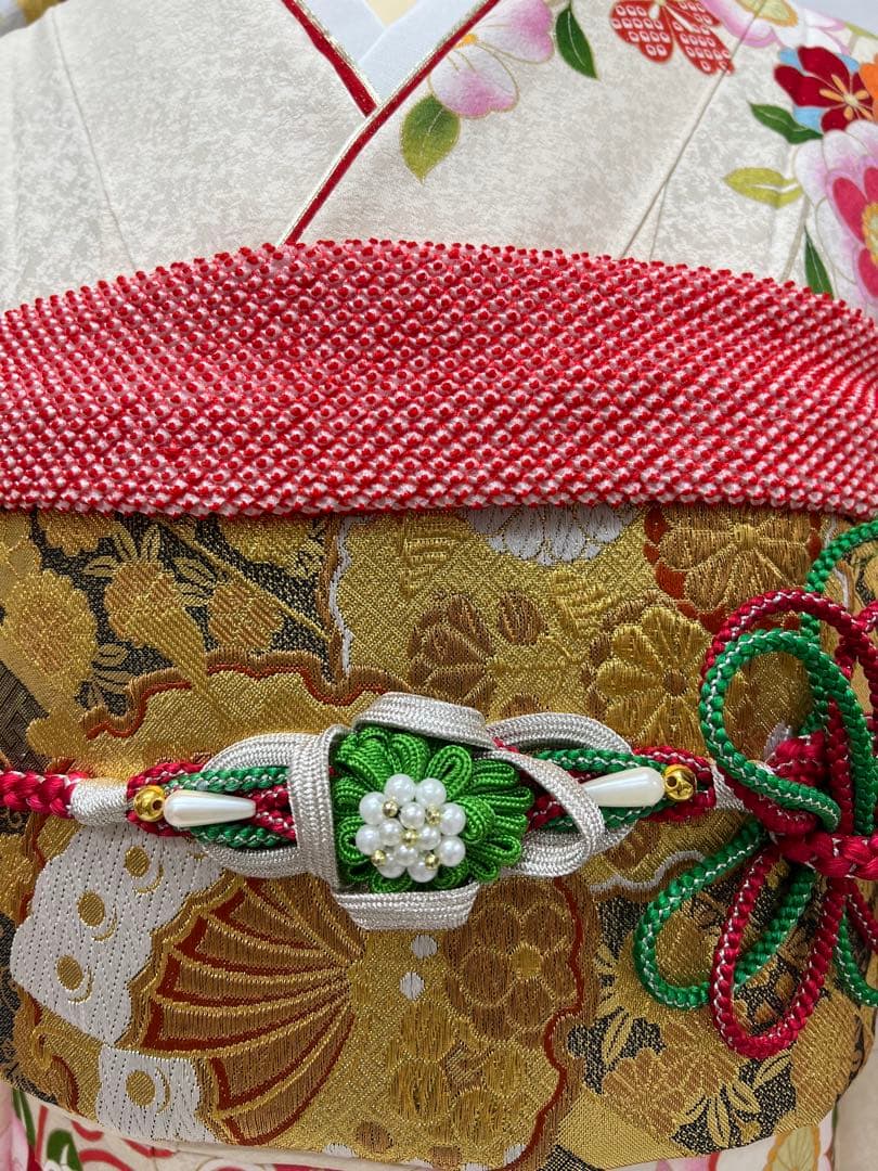 振り袖　フルセット　長襦袢付　枝垂れ桜　金彩加工　刺繍入り　銀通し　757