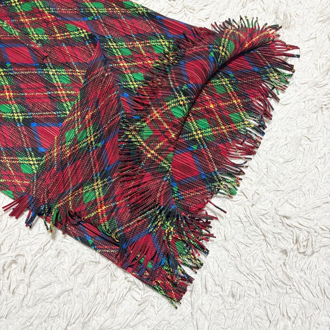 希少✨美品 PLEATS PLEASE 巻きスカート チェック柄 フリンジ L