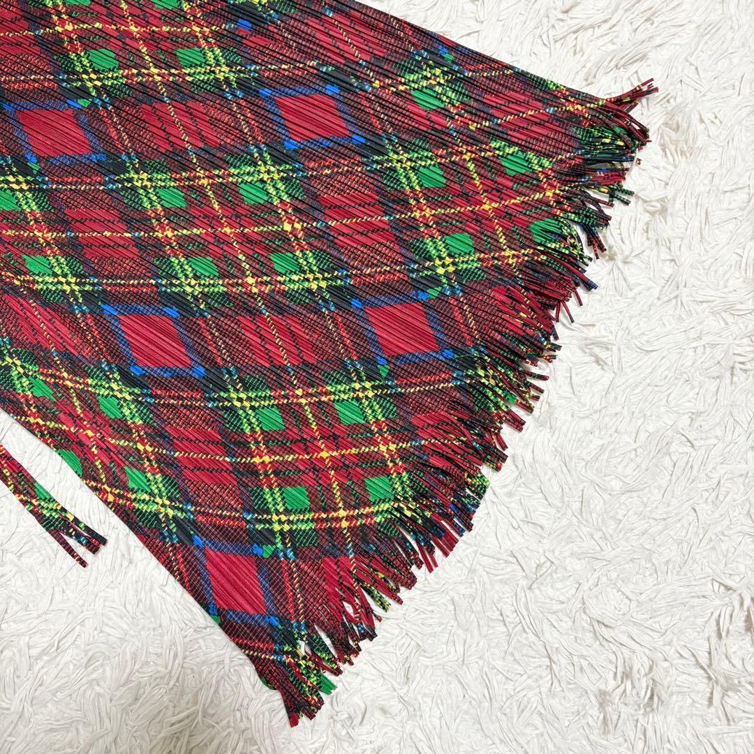 希少✨美品 PLEATS PLEASE 巻きスカート チェック柄 フリンジ L