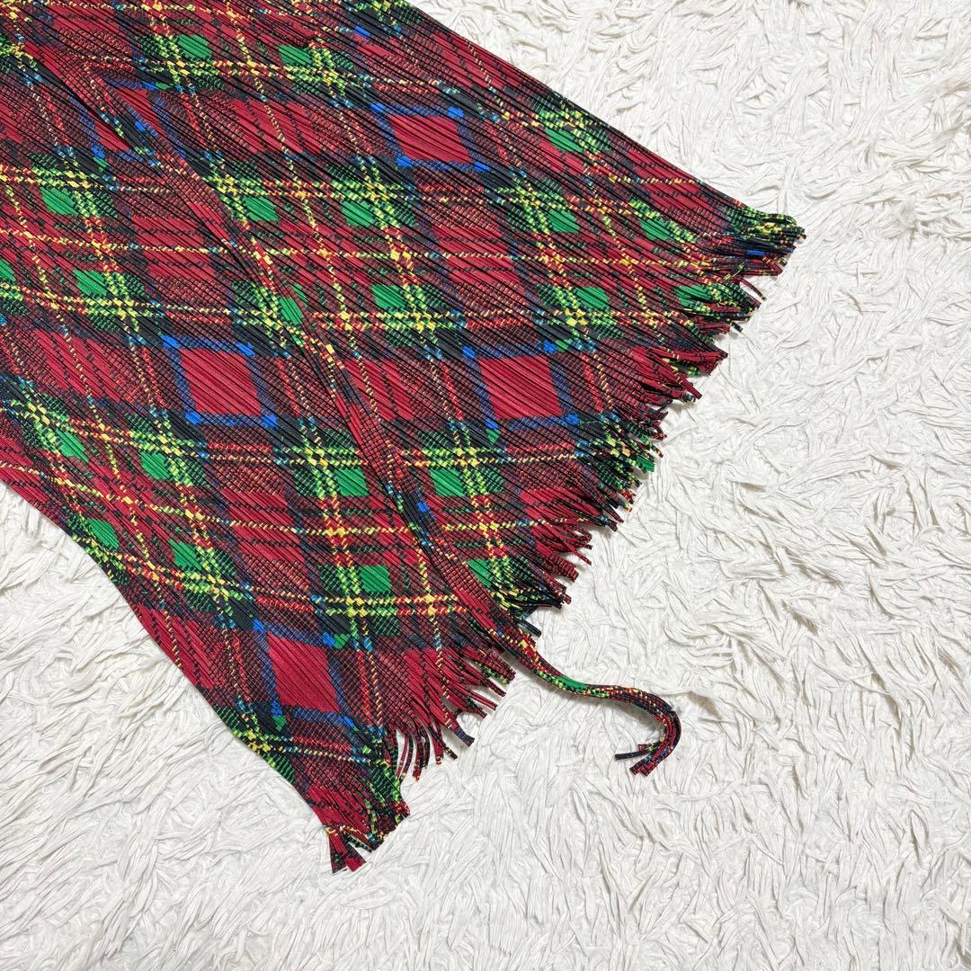 希少✨美品 PLEATS PLEASE 巻きスカート チェック柄 フリンジ L