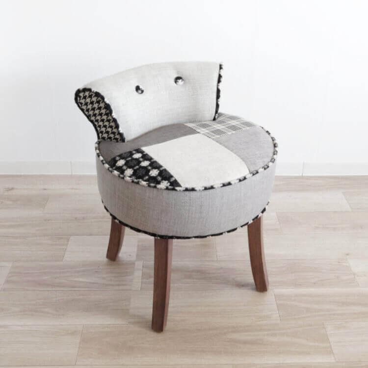 ★パッチワークデザインチェアー ライトグレー 椅子 イス スツール パッチワーク