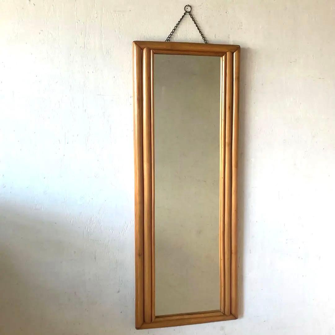 ヴィンテージ ラタン 壁掛け ウォールミラー