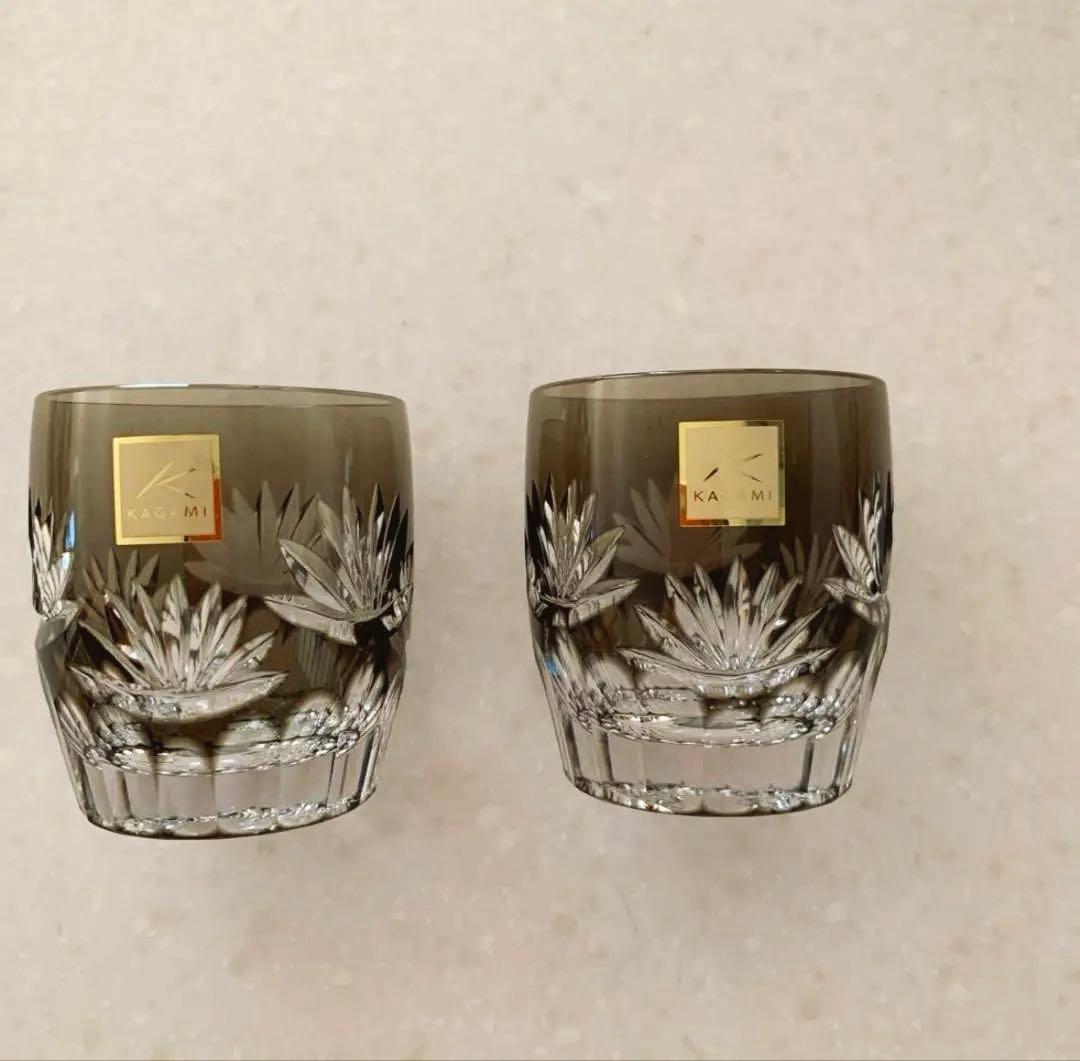 新品未使用KAGAMI カガミクリスタル　江戸切子　冷酒杯2個　睡蓮　ペア