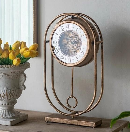 置時計 ゴールド アンティーク イタリアン 振り子 歯車 モダン 85651CK