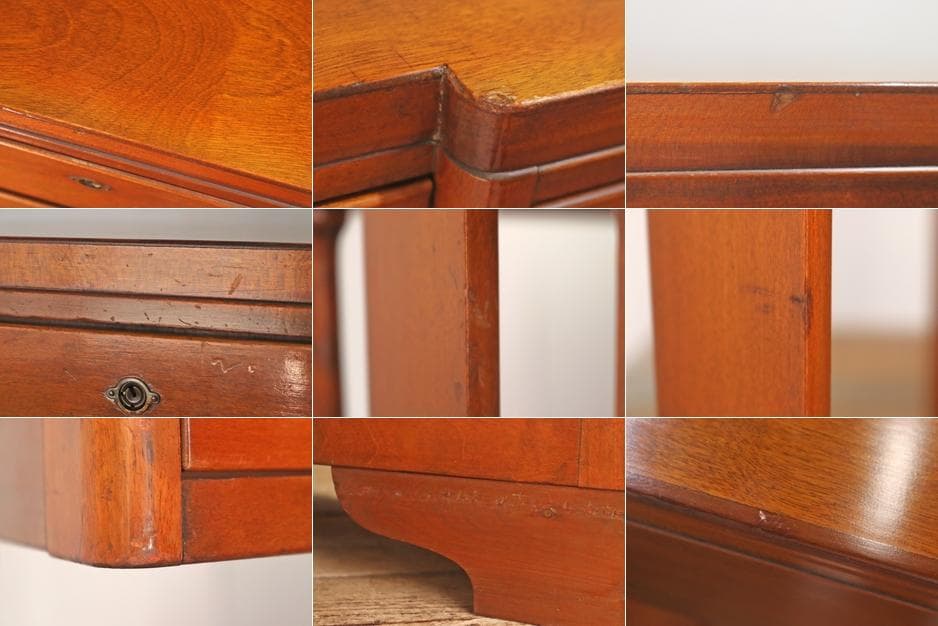 レトロ 片袖デスク 机 書斎 作業台 引き出し 抽斗 5杯 木製 古道具