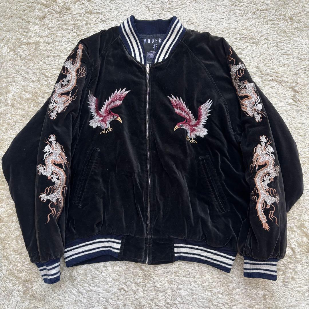 激レア　モダンボイス 鷹 日本 横須賀 刺繍 別珍 ベロア スカジャン 中綿