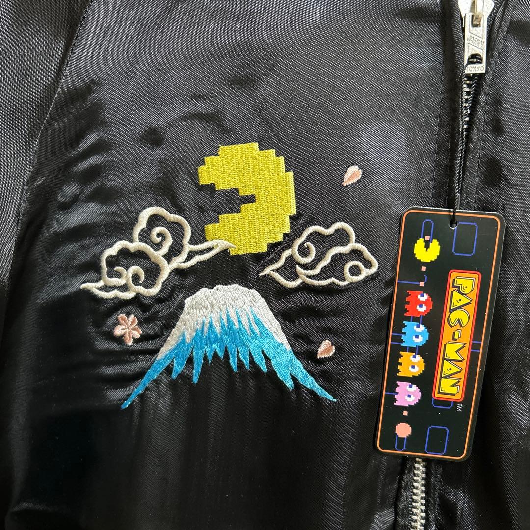新品　XL パックマン　スカジャン　ブラック　刺繍　リバーシブル