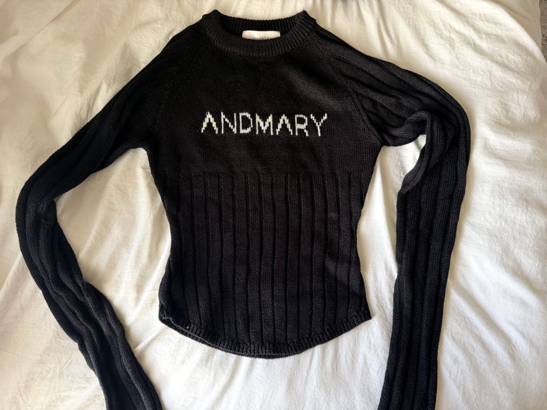 トップス andmary Mary logo knit tops black