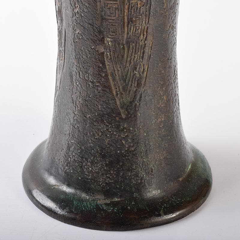 中国　古銅　漢詩饕餮文　双耳瓶　時代箱付　M　R8223B