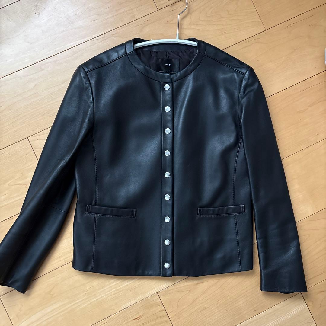 【中村アンさん着用】23区　シープレザージャケット　スナップボタン　ノーカラー